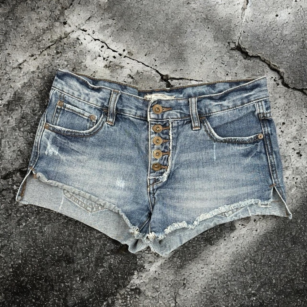 Free People Blue Distressed Micro MiniJean Shorts